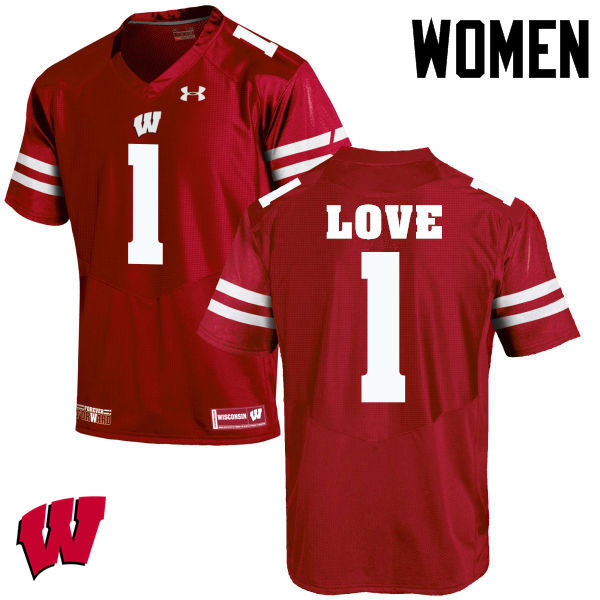 Wisconsin Badgers Women's #1 Reggie Love NCAA Under Armour Authentic Red College Stitched Football Jersey ES40W30XK